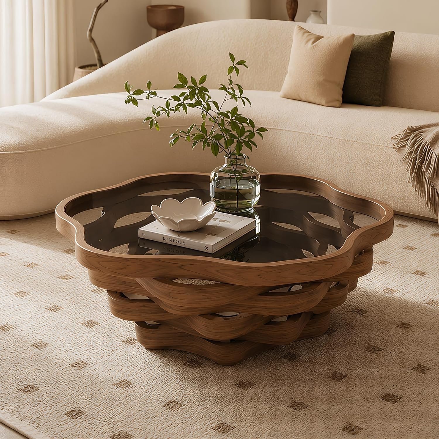 Irregular Cloud Brown Wood Coffee Table