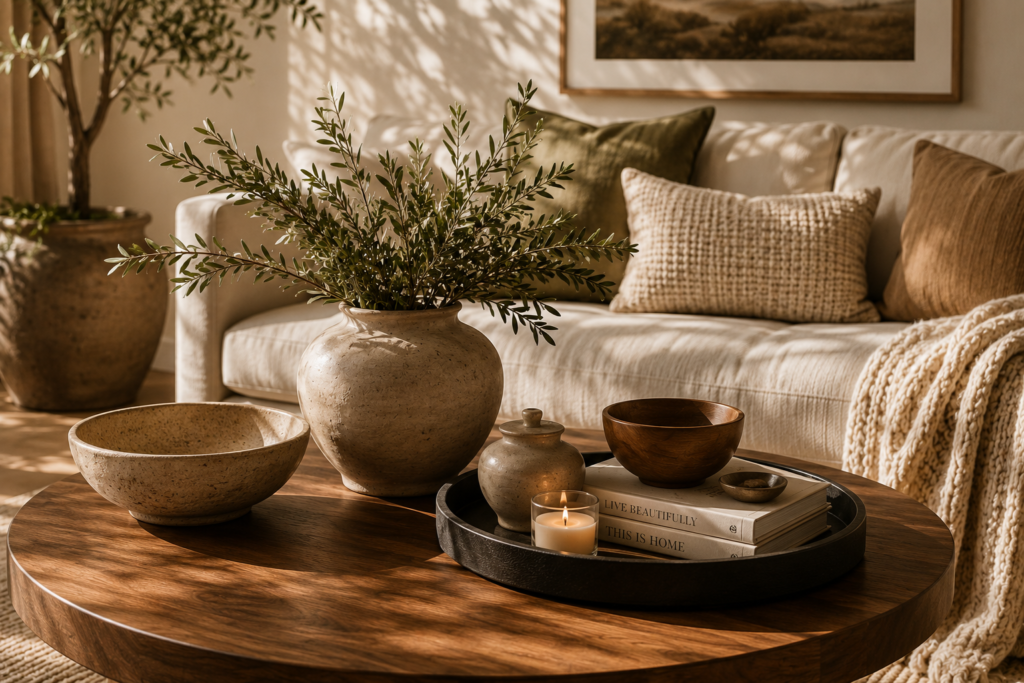 Organic modern living room table decoration