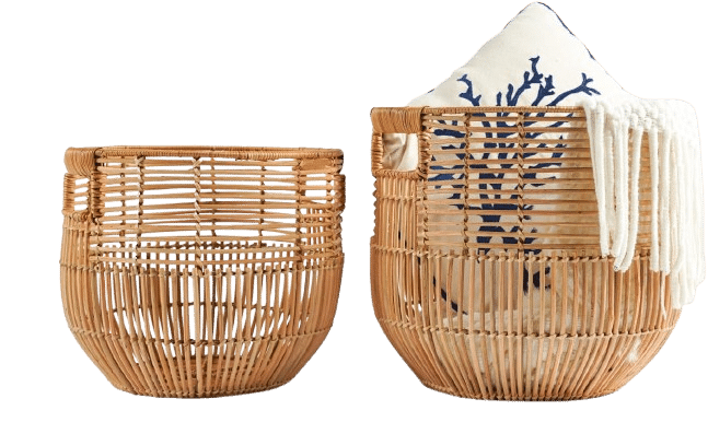 Set Of 2 Large Woven Blanket Baskets With Handles
