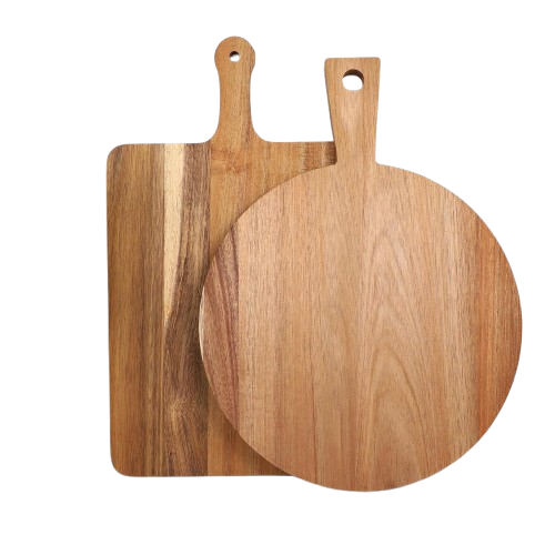 Oversized wood cutting board leaned against a backsplash