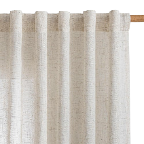 Natural linen curtain in a neutral kitchen window
