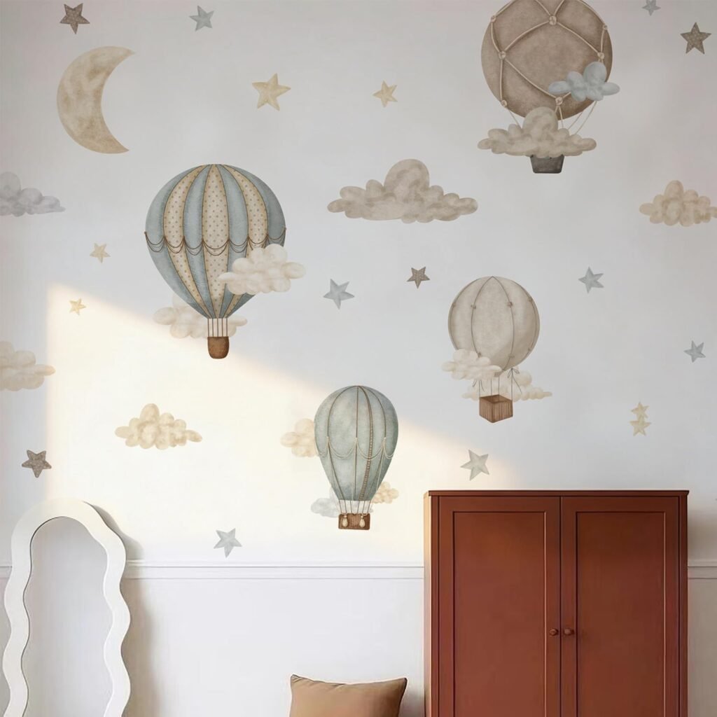 Hot air balloon wallpaper for a whimsical toddler room