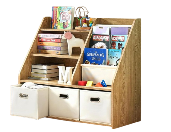 Kids bookshelf with toy storage drawers