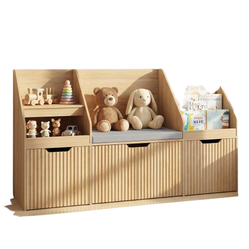 Kids bookshelf with built-in reading nook seat
