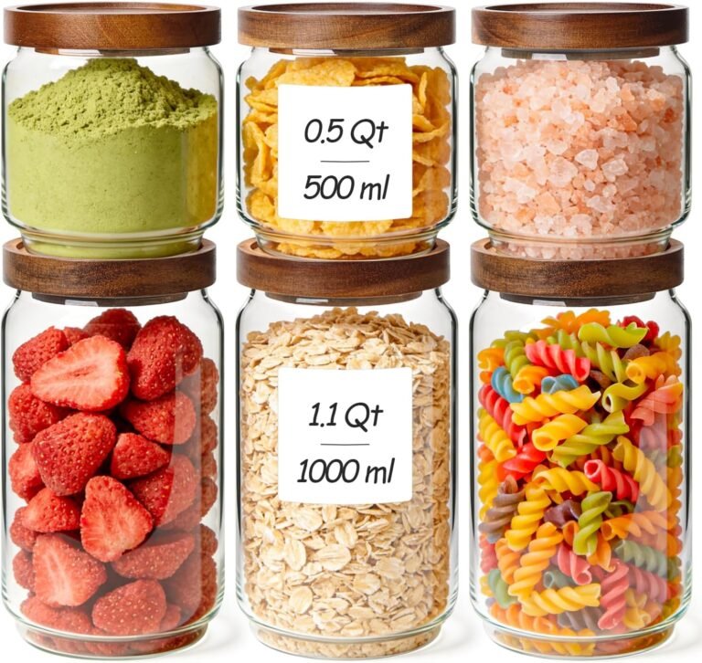 Glass pantry storage containers with acacia wood lids, 6 pack