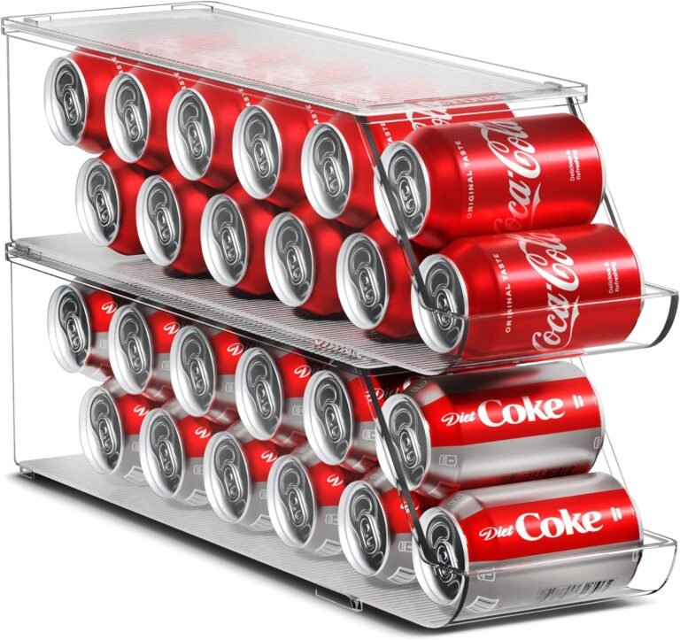 Clear stackable soda can organizer with lid for fridge and freezer, 2 pack
