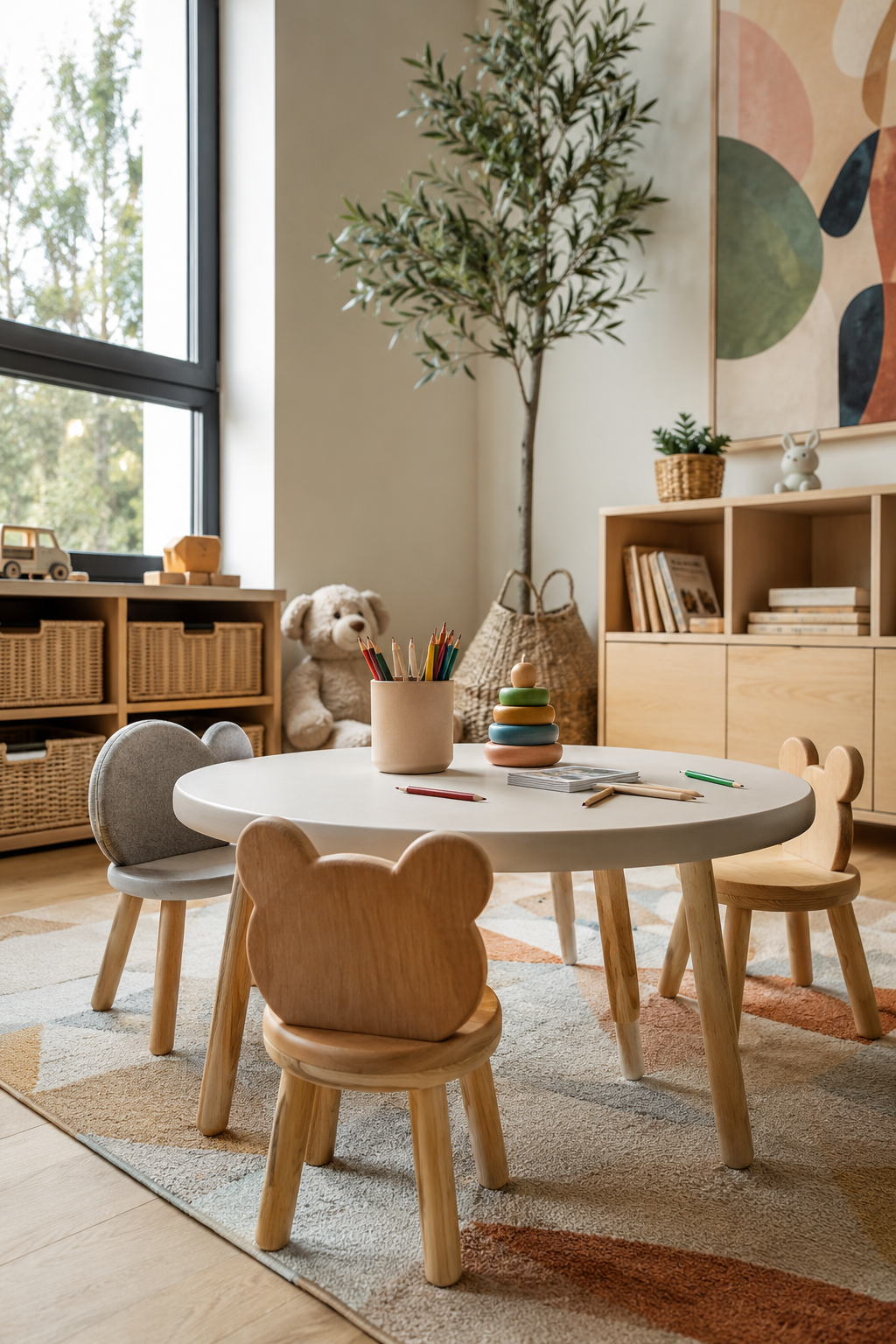 Wooden toddler-size table and chair set for everyday play