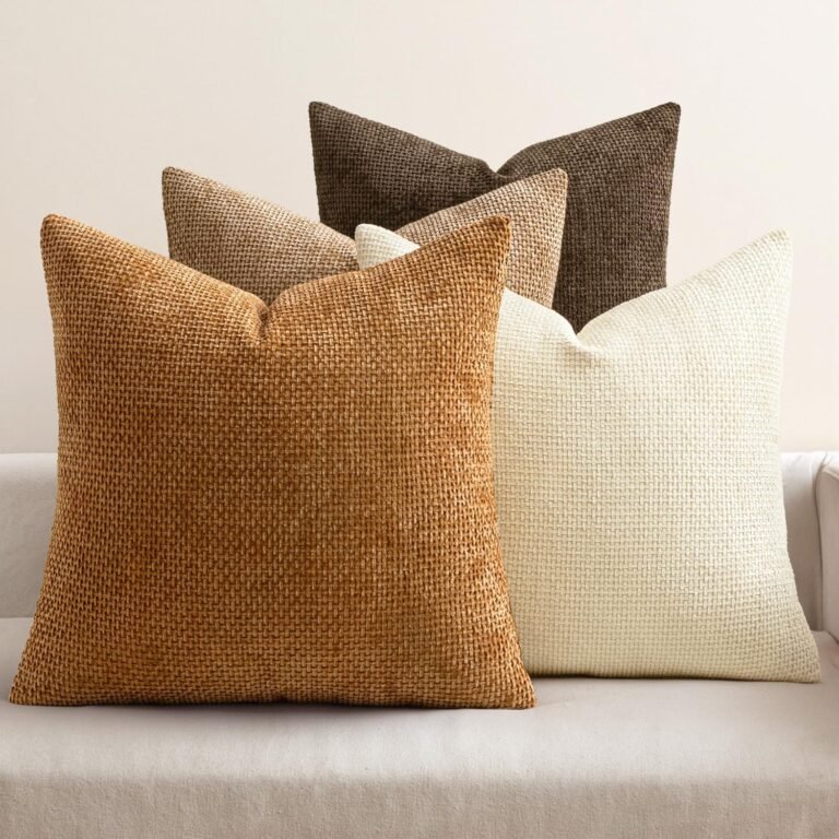 Brown chenille throw pillow covers, 18x18 inch, set of 4
