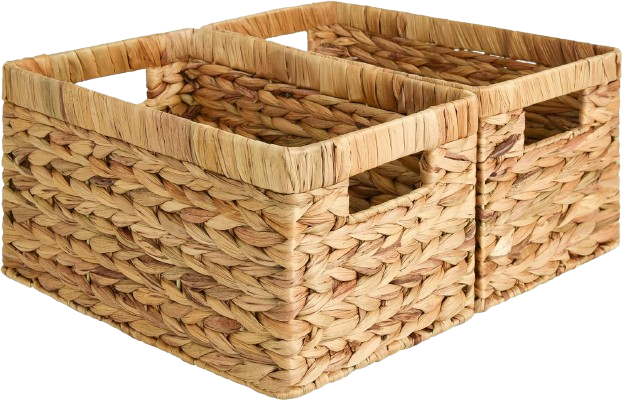 Woven baskets for organizing toddler toys on shelves