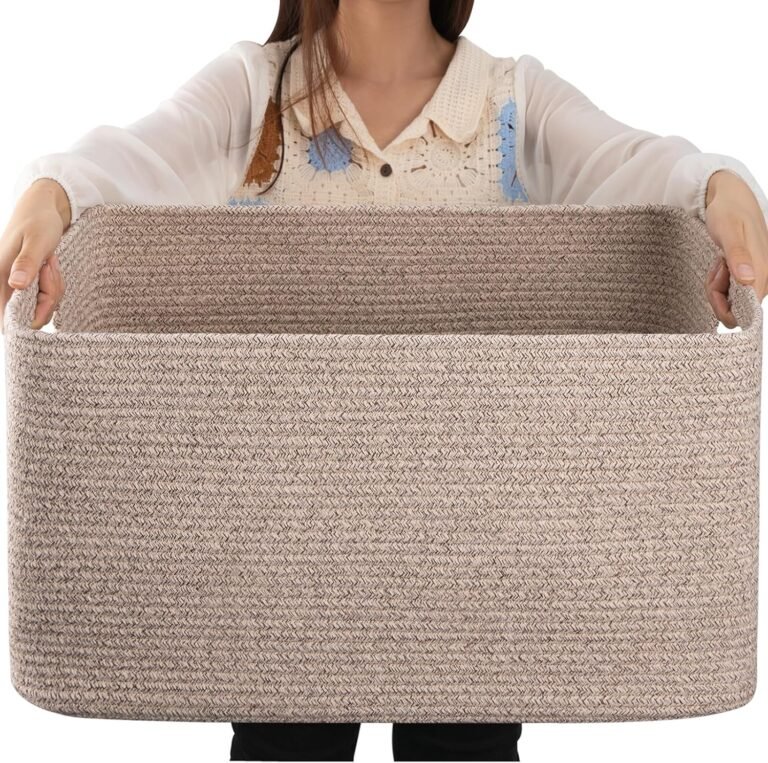 Large brown woven cotton rope blanket basket, 75L
