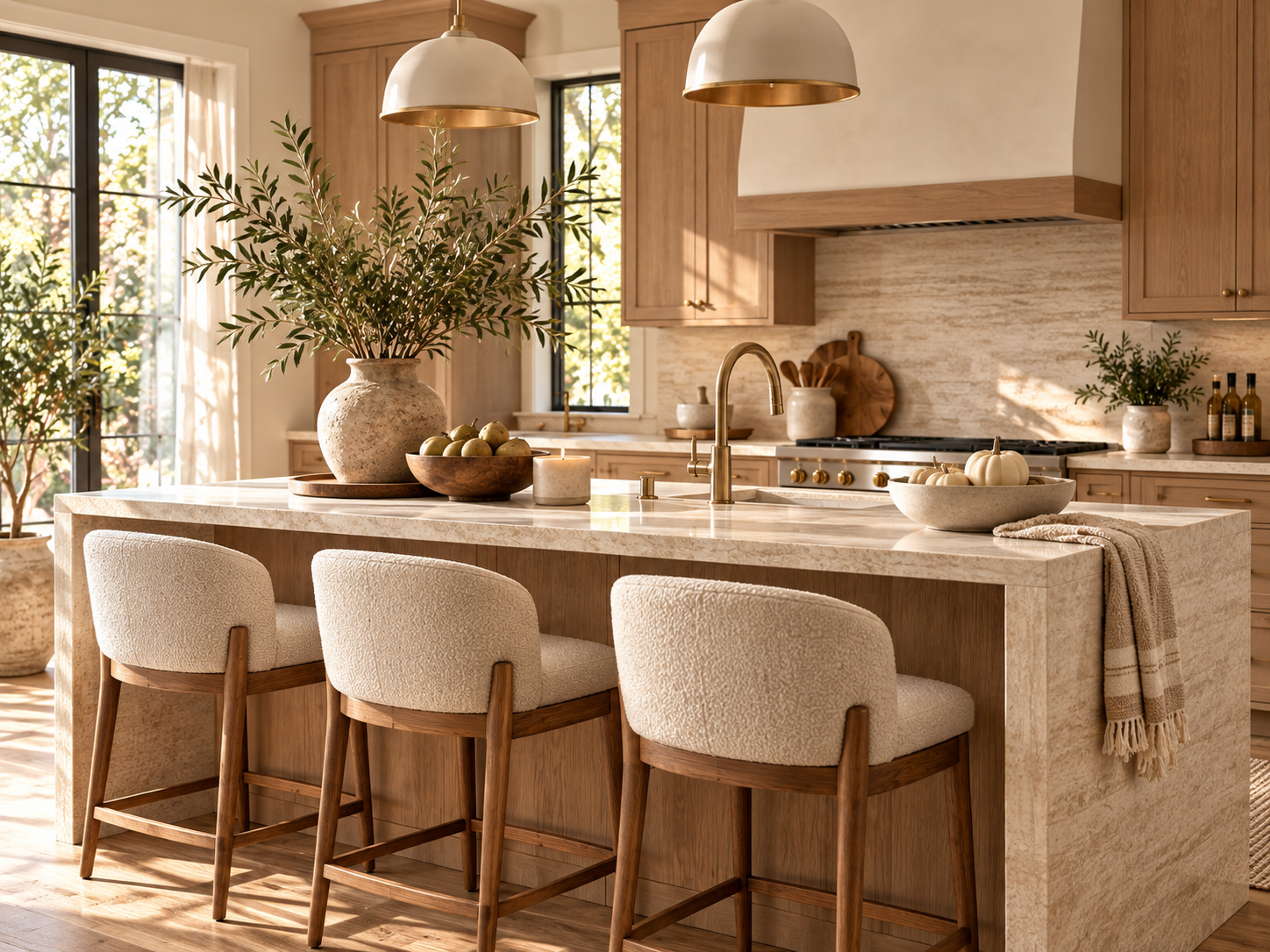Neutral kitchen with warm natural finishes