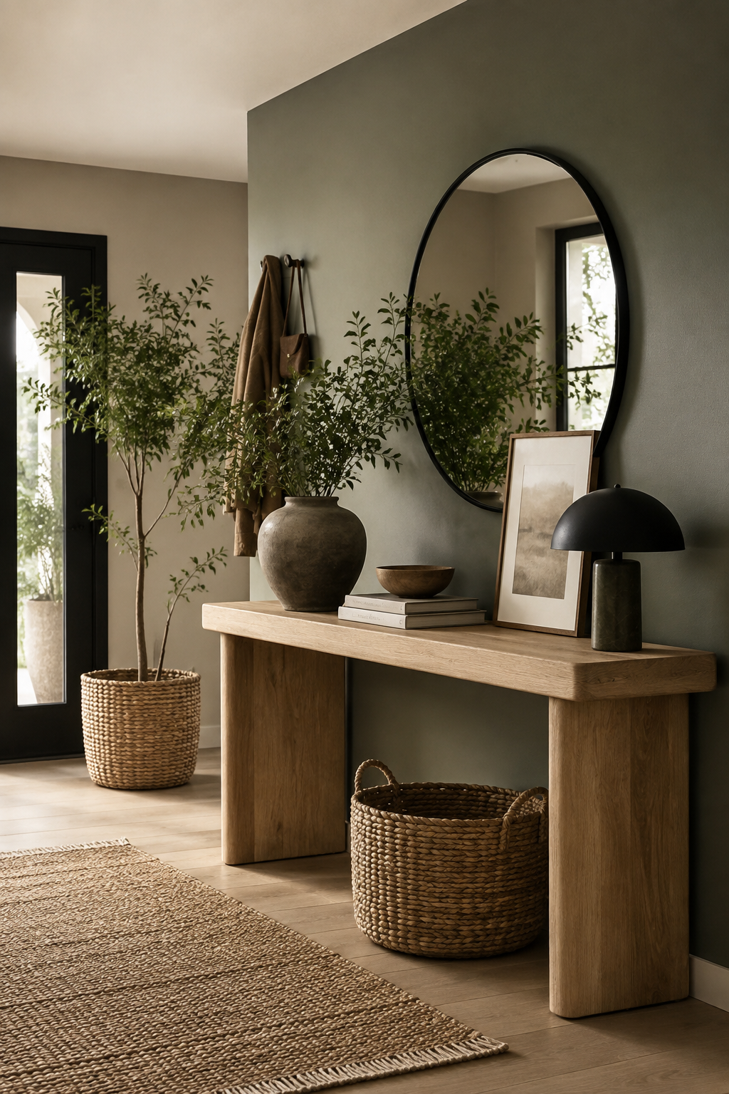 sage green entryway