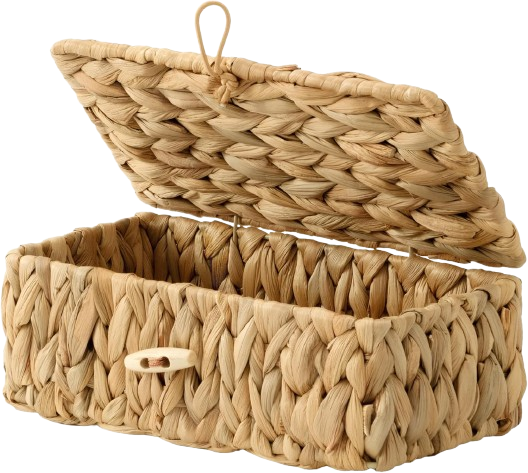 Woven storage basket with lid for a toddler room