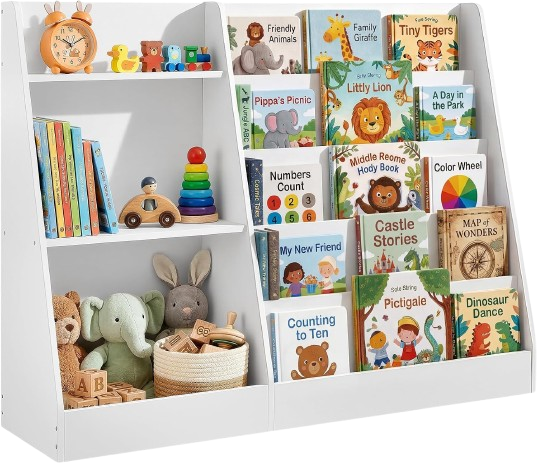 White front-facing bookshelf for children's books
